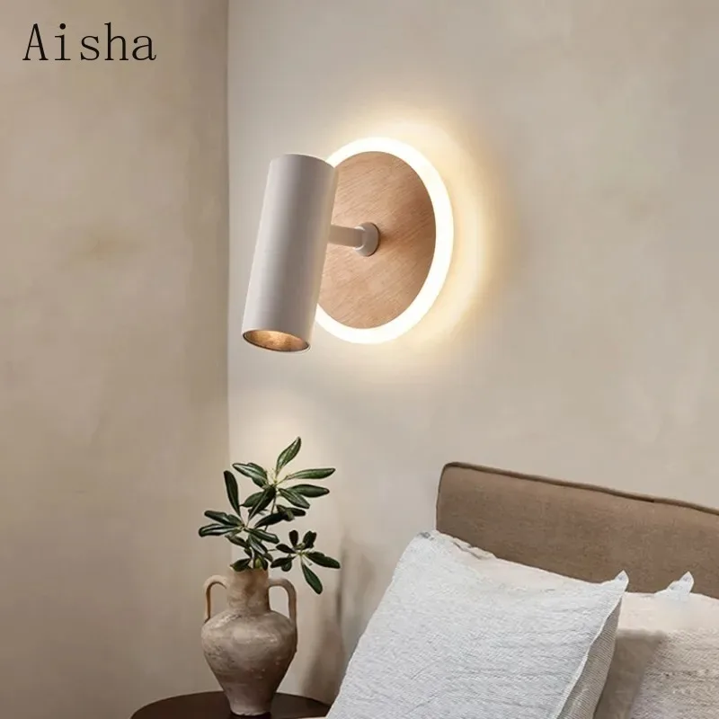 Swivel Reading LED Wall Lamp White Round Rotary Spotlights Bedside Ambient Sconces Home Decoration Wabi-sabi Wall Sconces