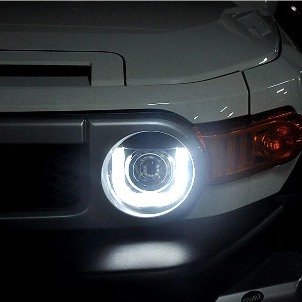 مجموعة مصابيح السيارة الأمامية لتويوتا 2007-2014 لـ FJ Cruiser LED U style عين الملاك مع عدسة العرض #2