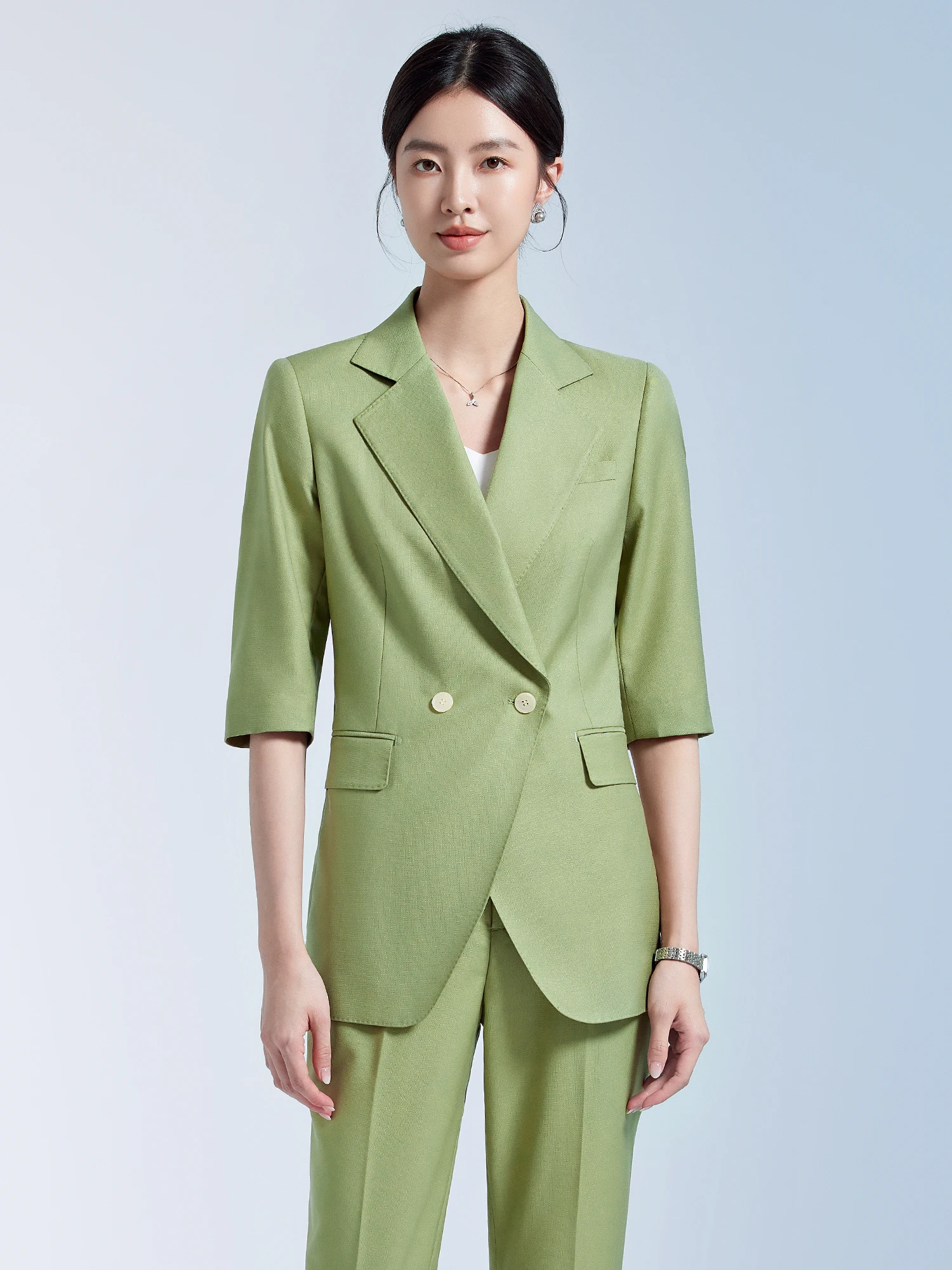 

Business Suit Set Women's 3/4 Sleeve Professional Commute Interview Formal Ladies' Jacket Standard Fit Polyester Fiber