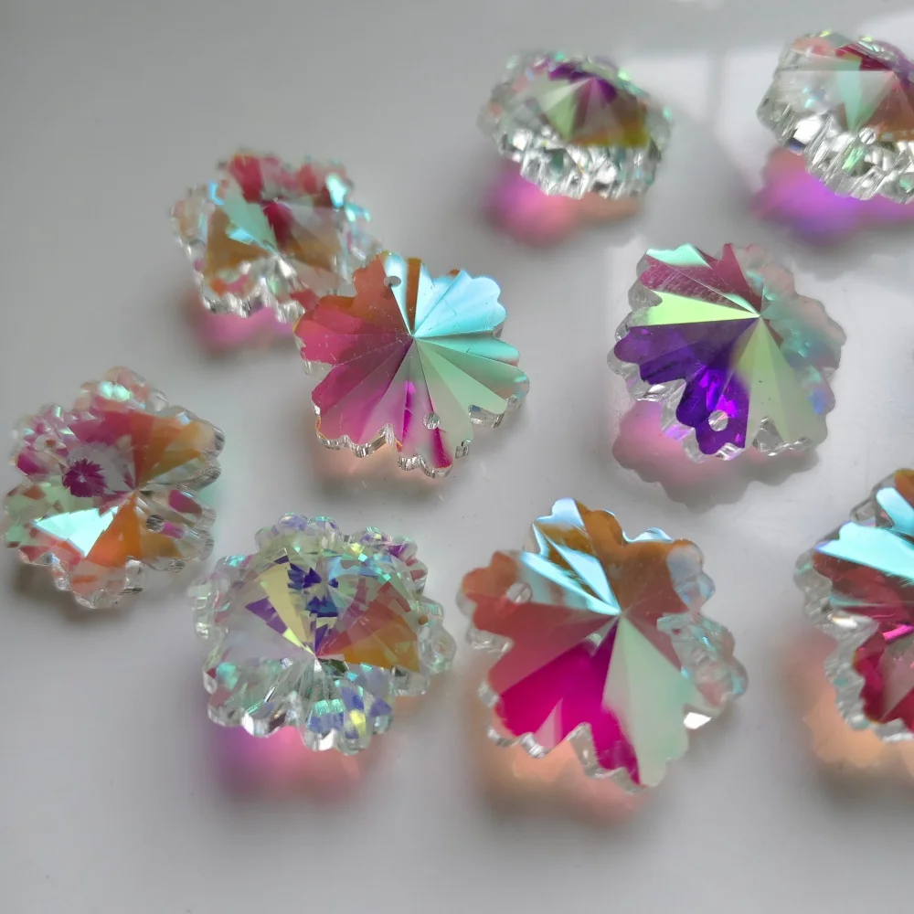 Camal 10pcs 30mm AB Color Crystal Lighting Snowflake Loose Beads 2Holes Glass Chandelier Lighting Parts Curtains Accessories DIY