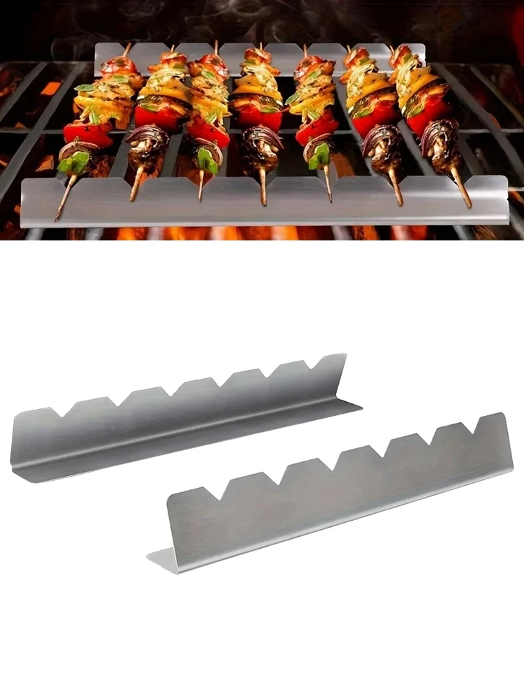 Support de brochettes pour gril, 2 pièces, Support de brochettes de gril, Support de kebob, Support de brochettes de barbecue, Support de bâton de gril large en acier inoxydable
