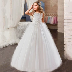 Girls Princess Dress Kids Formal Ceremony Long Prom White Evening Party Vestidos Flower Wedding Party Bridesmaid Pageant Gown