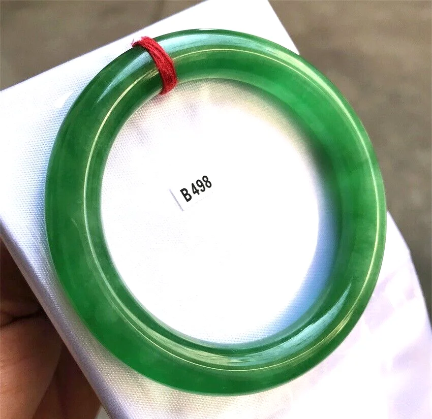 53.3MM Natural Icy Green Jadeite Jade Bracelet Burma Rod-type Jadeite Bracelet