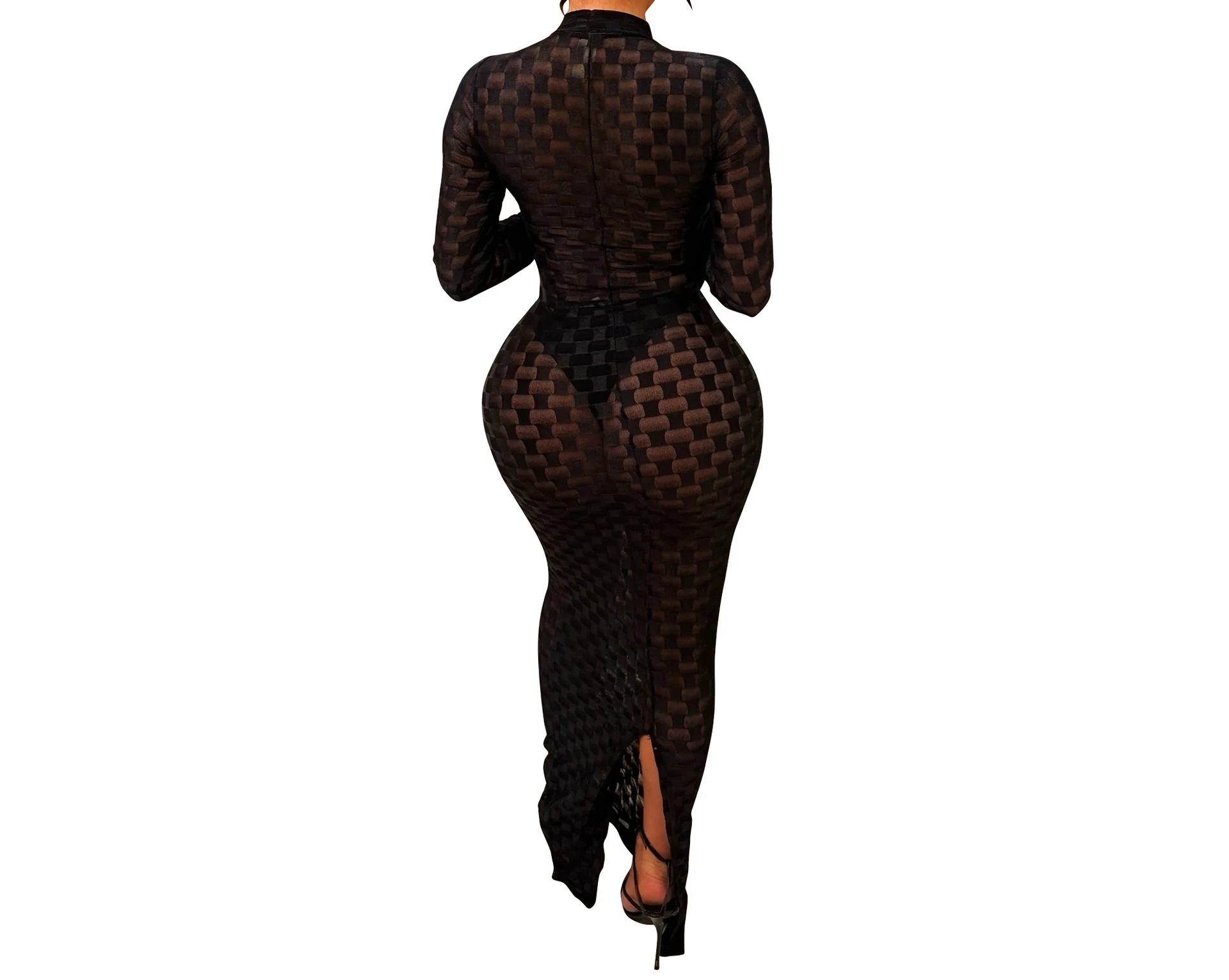 Turtleneck Skinny Women Dresses Sexy Skirt Long Sleeve Bodycon Sexy Streetwear Party Club Hollow out Long Dress