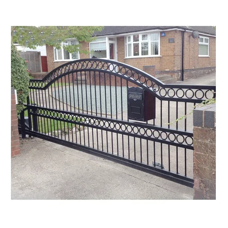 

Double Swing Decorative Aluminum or Iron Gate Designs Simple Driveway Security Fencing Trellis Gate Black