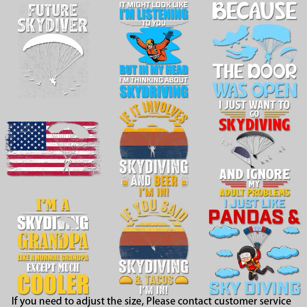 Adventure Sport Parachute Art Vintage Parachute Quote Art TransfersThermal Transfer for Clothes Fashionable DIY Decoration