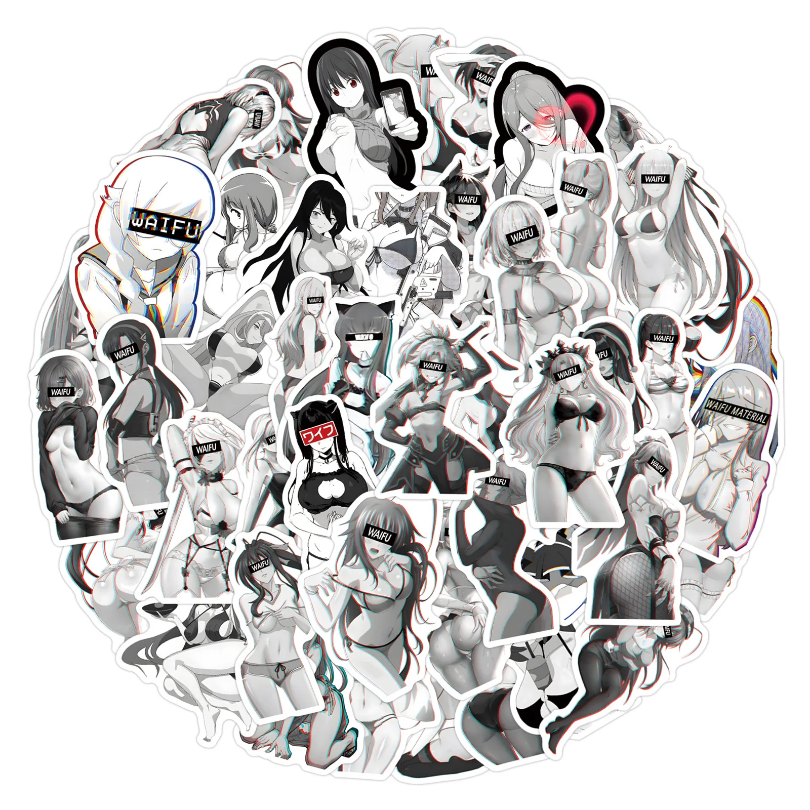 

10/55/110PCS Anime Sexy Girl Hentai Black White Graffiti Sticker Waifu Decals DIY Scooter Motorcycle Helmet Phone Case Water Cup