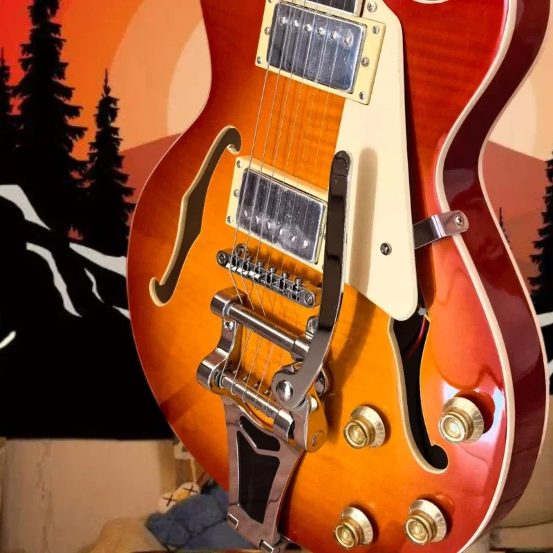 Smoked Finish Semi-Hollow Electric Guitar with Tremolo Arm Electric Guitar 6-string Free Shipping Gift Jazz L-Series