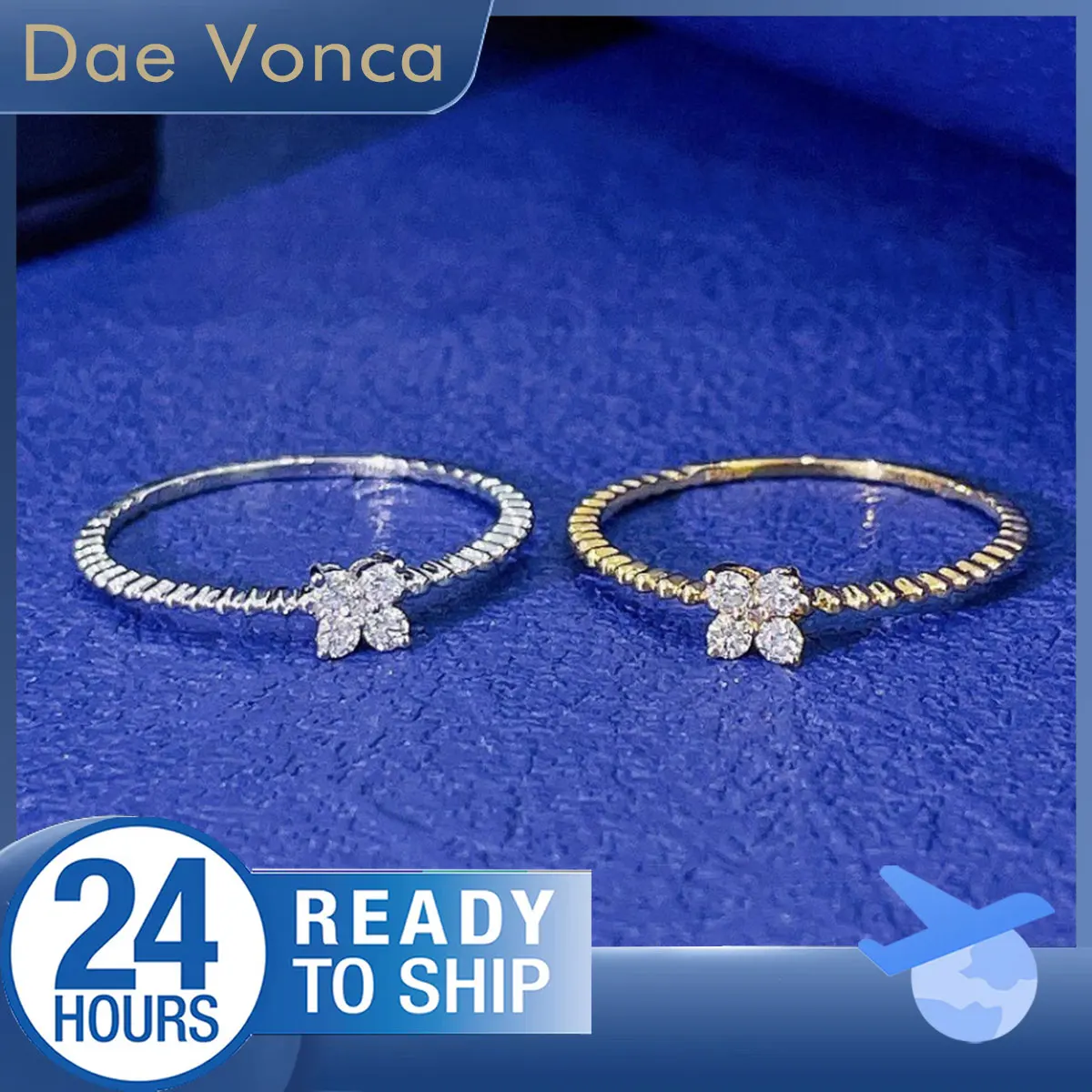 

18K White Gold Lab Grown Diamond Ring Total 0.09ct Four Leaf Clover Shaped Round Diamond Ring Bead Shank Genuine Diamond Ring