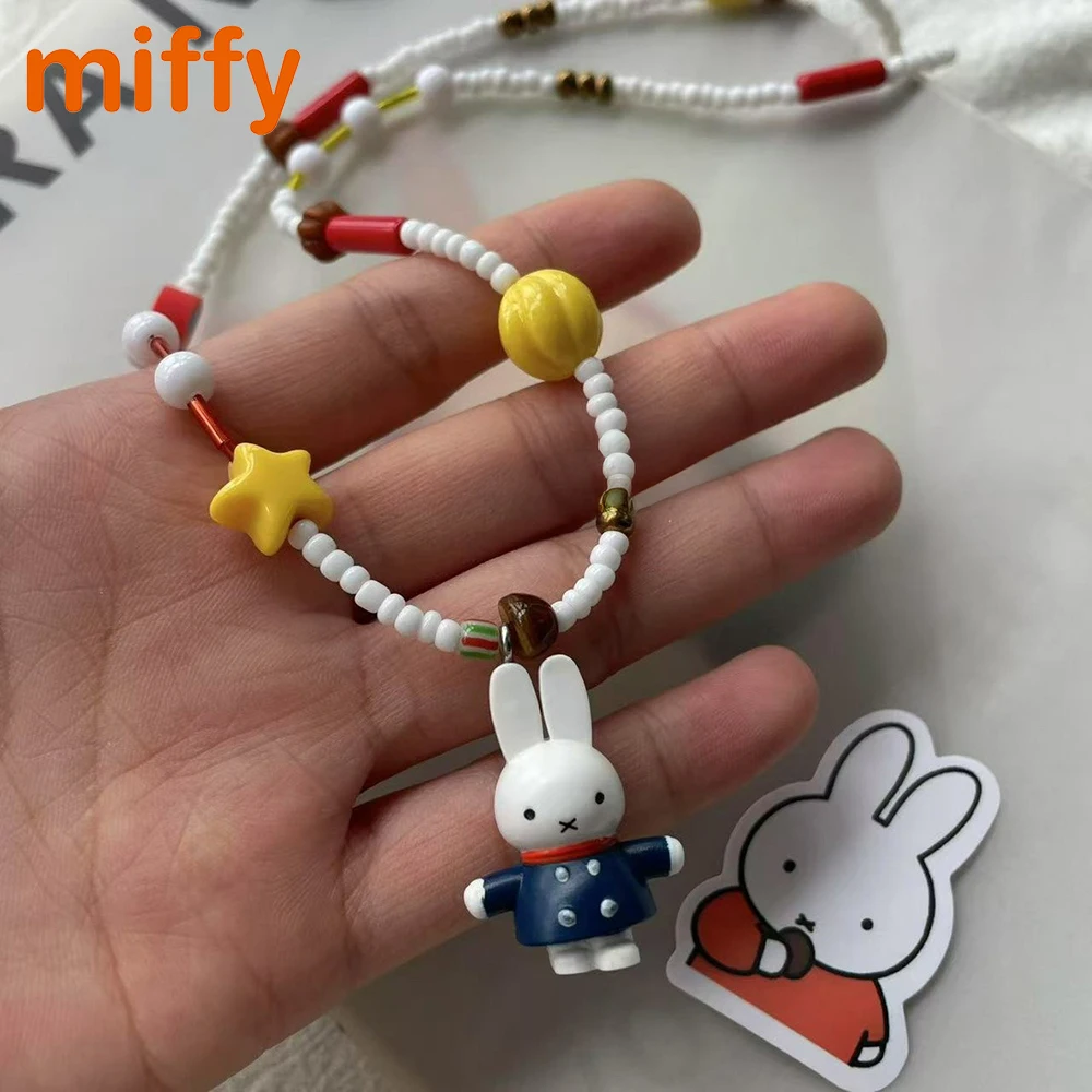 

Kawaii Miffy New Arrivals Cute Necklace Cartoon Rabbit Ins Beading Fashion Simple Retro Versatile Necklace Girl Birthday Gift