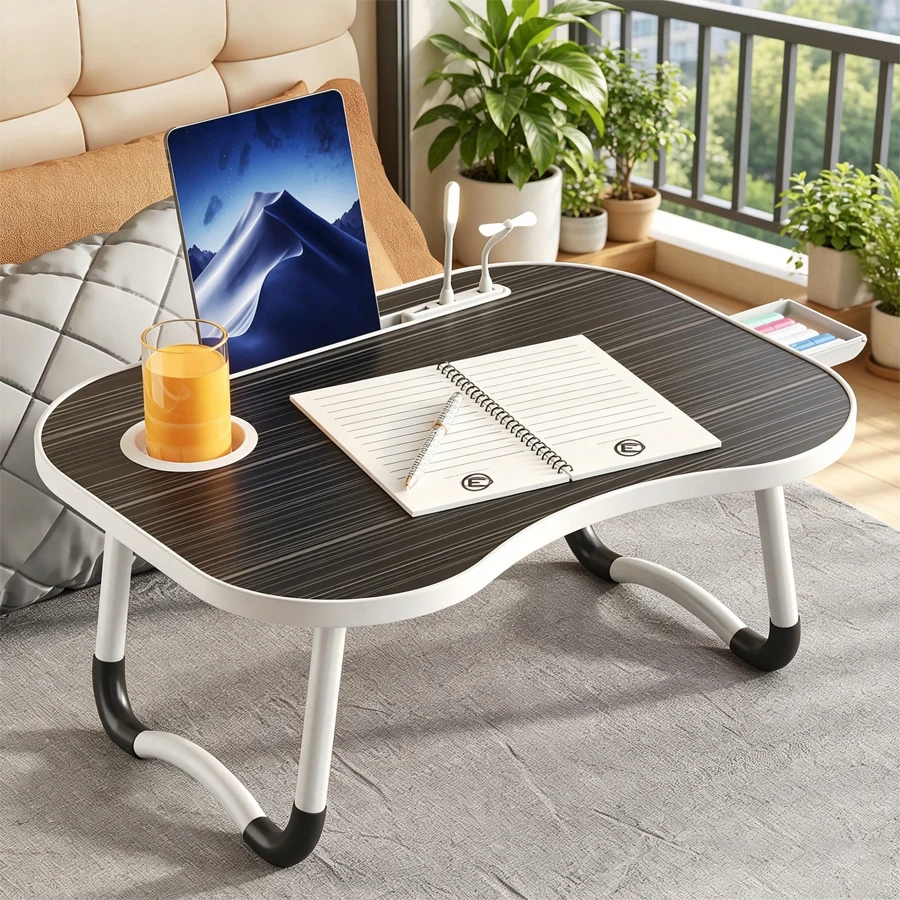 1. Multifunction Fold Lap Desk Portable Bed Laptop Table with Reading Light & Storage Drawer, Foldable Computer Breakfast Tray for Bed Sofa