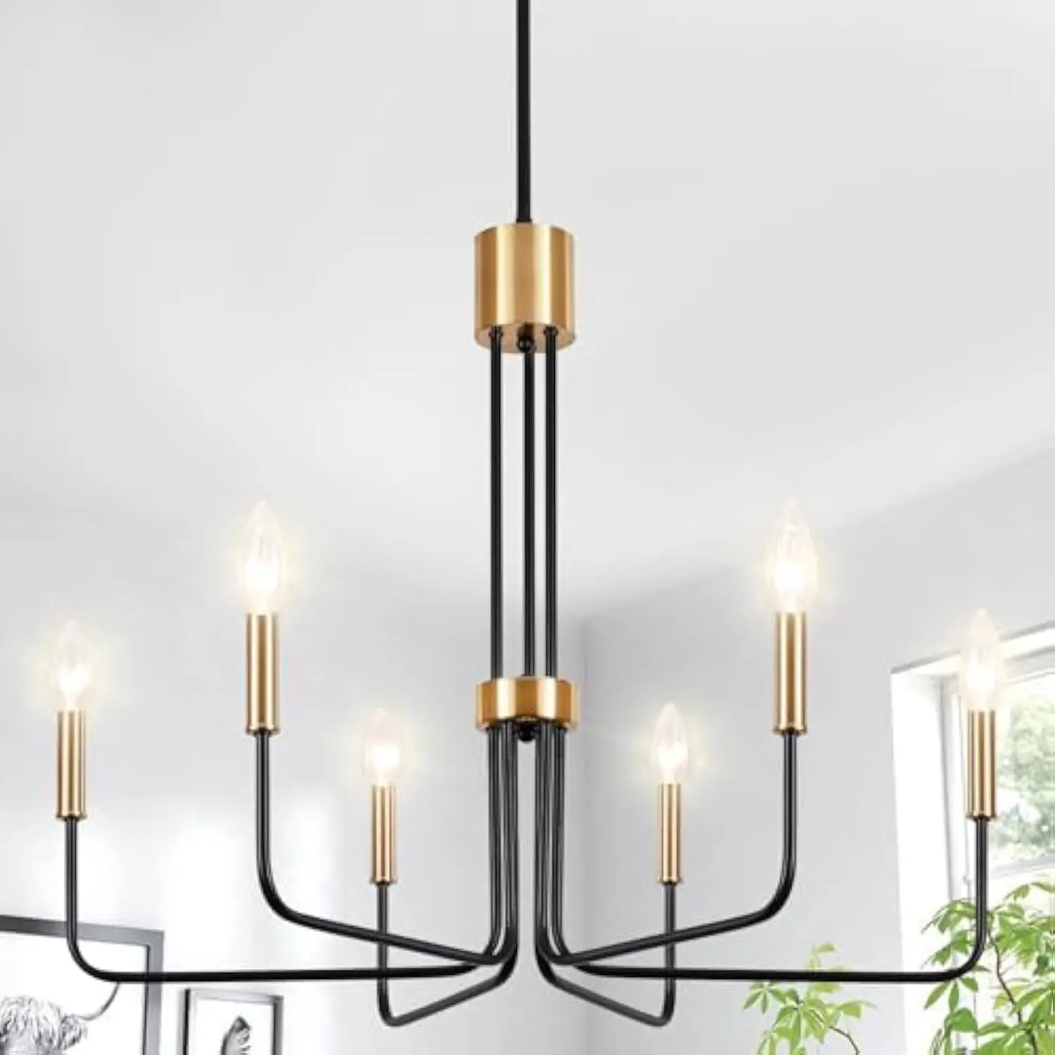 

Modern Black and Gold Chandelier,6-Light Farmhouse Chandelier for Dining Room Light Fixtures Ceiling Hanging Industrial Chandel