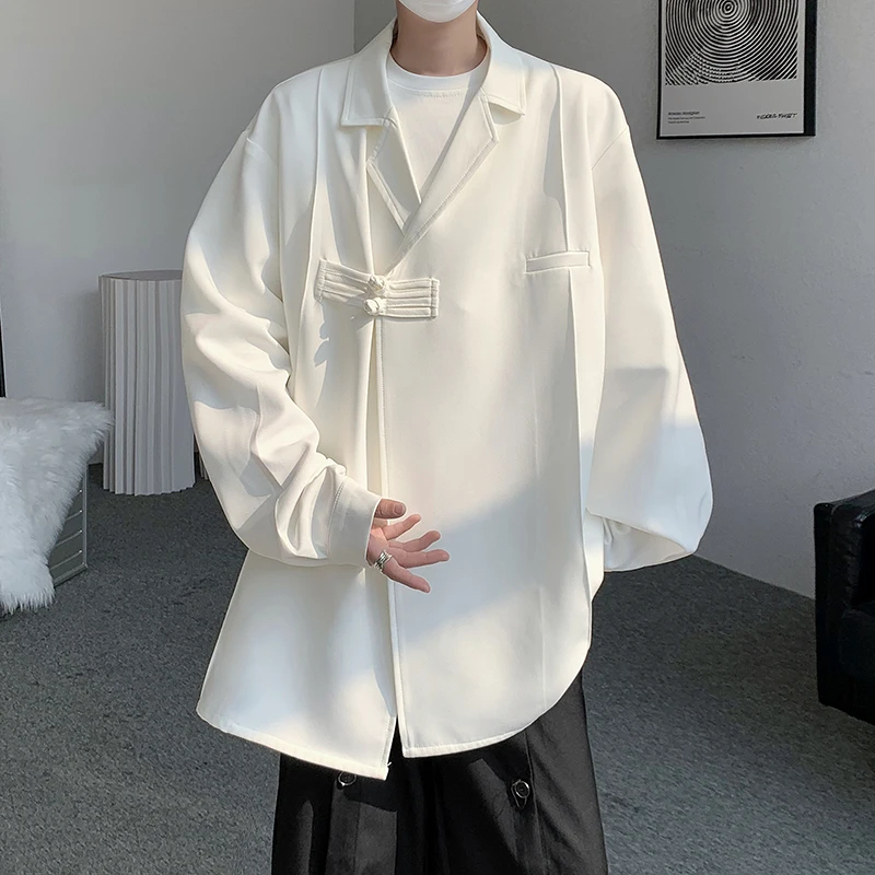 

Ice Silk Button up irt Men's Summer Trendy High-End Feeling Haome Street Sle Loose Fit Long Sve Pure Color Boy's irt