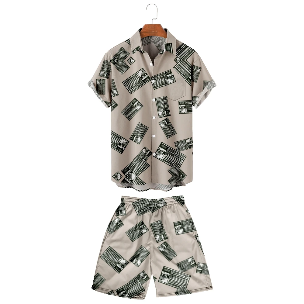 

2022 men's set printed stitched Lapel short sleeve casual shirt beach shorts summer street wear Hawaii radio men