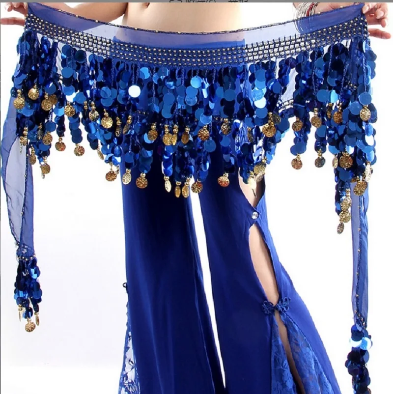 Belly Dance Hip Scarf with Dangling Sequins Belly Dancer Waist Chain Skirts Wrap Dance Costumes Accessories for Women