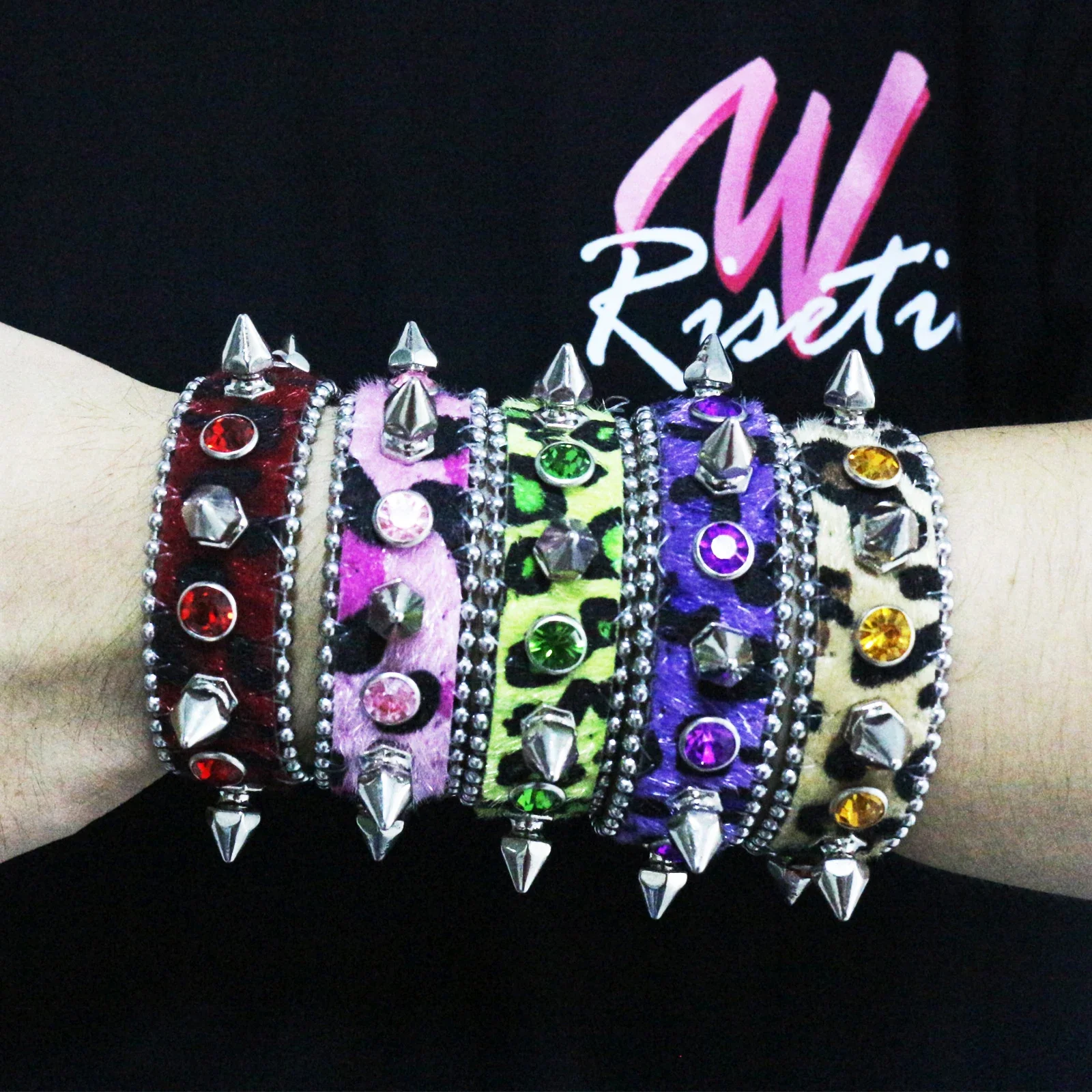 Rhinestone Bracelet  PU Leather Studded Bracelet Punk Bracelet Adjustable Goth Cuff Bracelet Gothic Wristband for Men Women