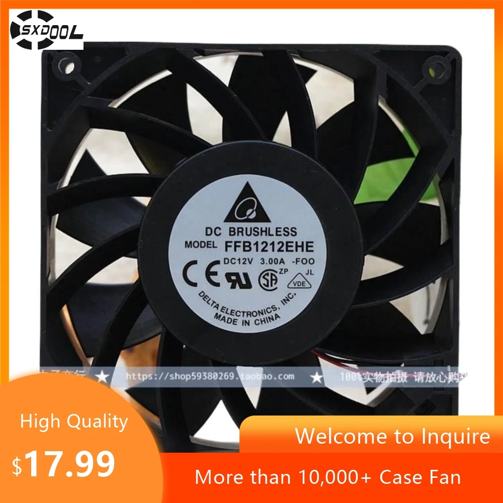 for Delta FFB1212EHE 12038 12cm 12V 3.0A Large Air Cooling Fan, Violent Wind High Speed for GPU Miner Server Case Cabinets