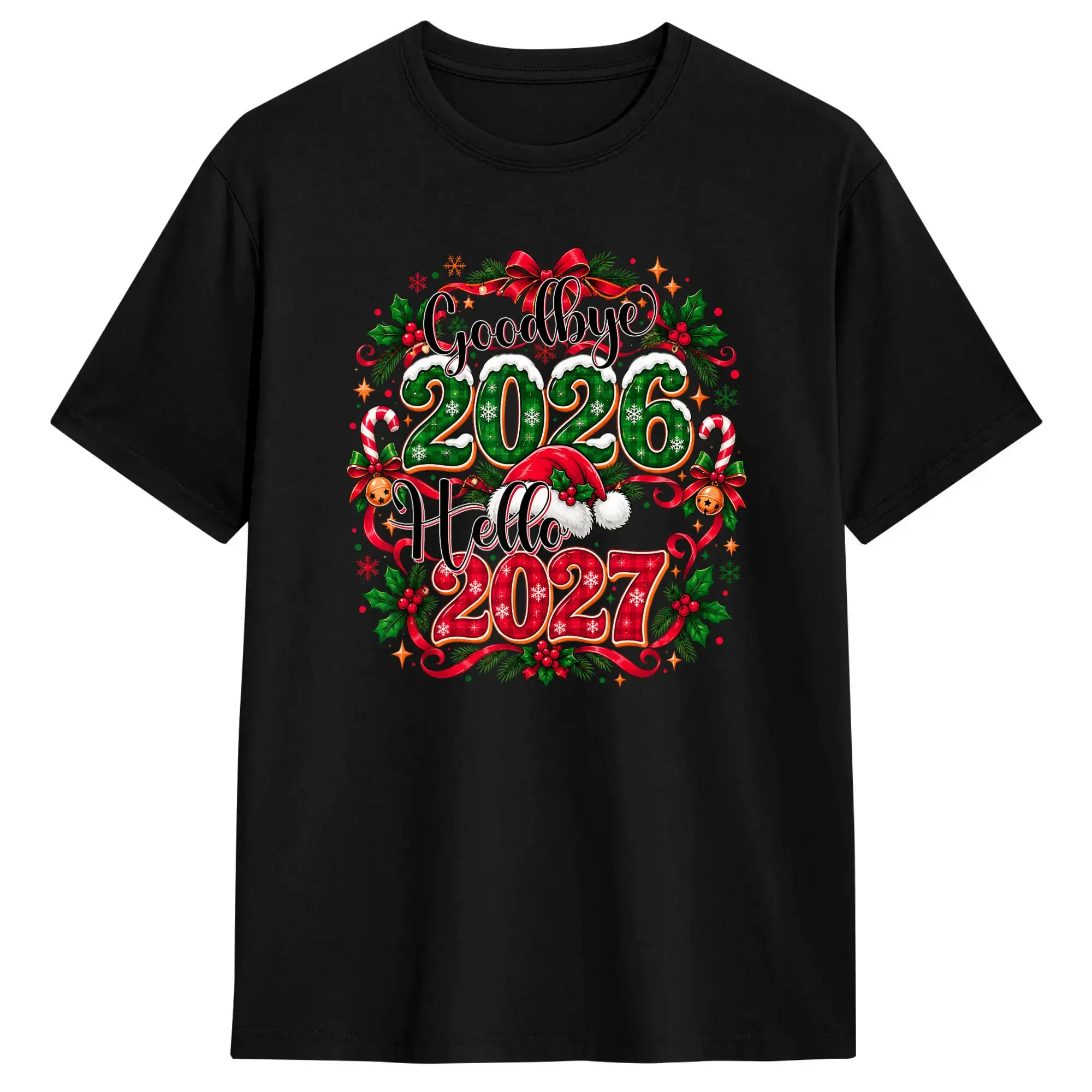 Men Goodbye 2026 Hello 2027 Christmas New Year Holiday T Shirts  100% Cotton Clothes Funny Short Sleeve Round Neck Tees