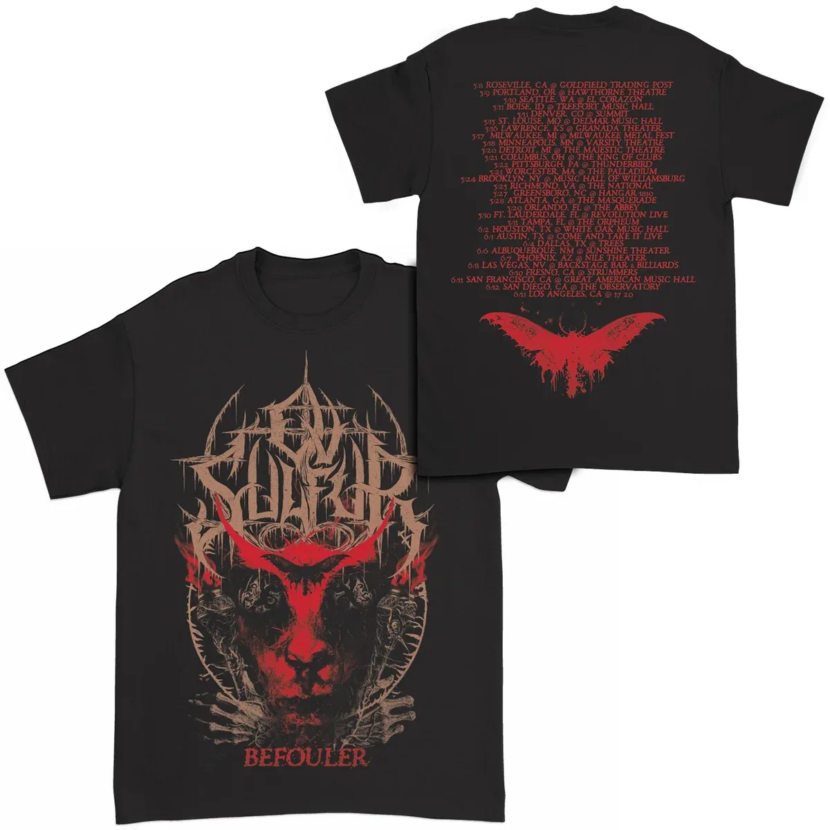 Ov Sulfur Occult Dark Graphic T‑Shirt Demon Goat‑Horned Figure Dual‑Side Tour Artwork Bloody Moth Motif Brutal