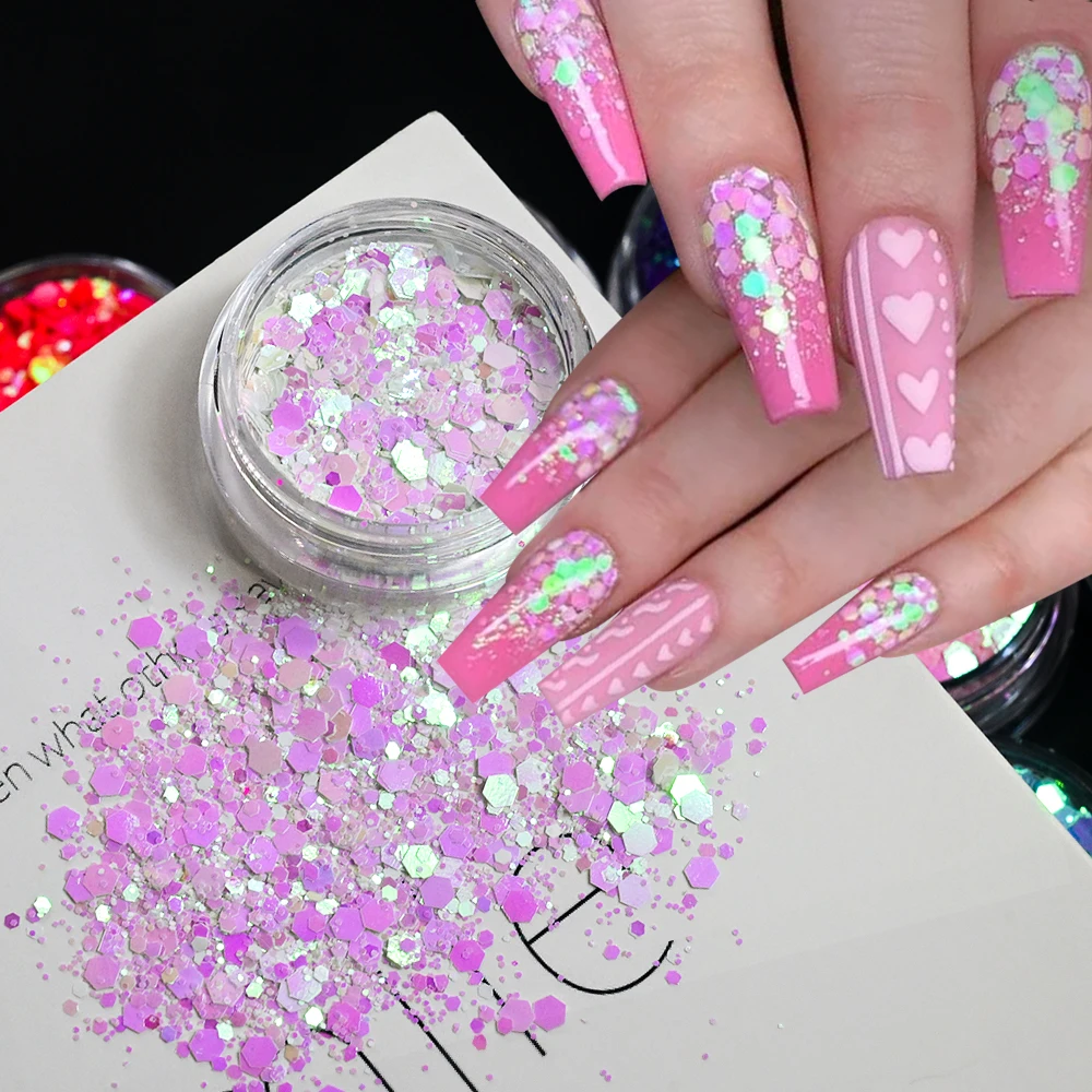 12 vasetti olografici glitter per unghie paillettes iridescente macaron esagono fetta scaglie per smalto gel glitter per unghie accessori per manicure