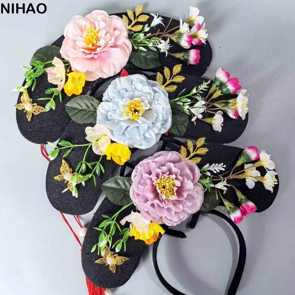 Retro Hanfu Flower Headband Red Long Tassel Pearl Chinese Style Hair Hoop Headwear Hair Accessories Children Hair Bands Festival