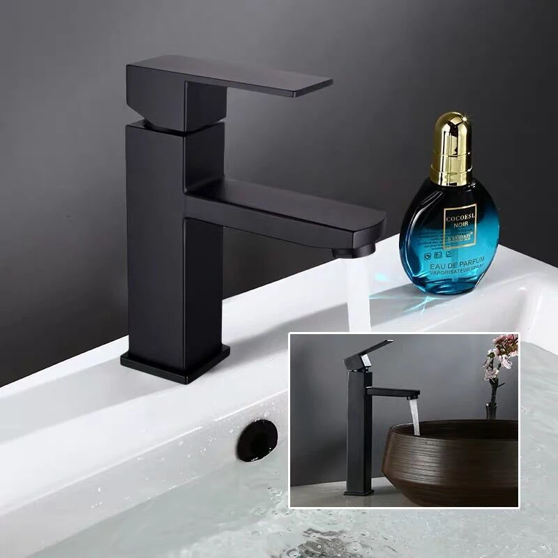 

Square Sink Mixer Tap Bathroom Washbasin Mixer Tap Single Handle Pop Up Drain Brass Matte Black Basin Faucet Deck Mounted