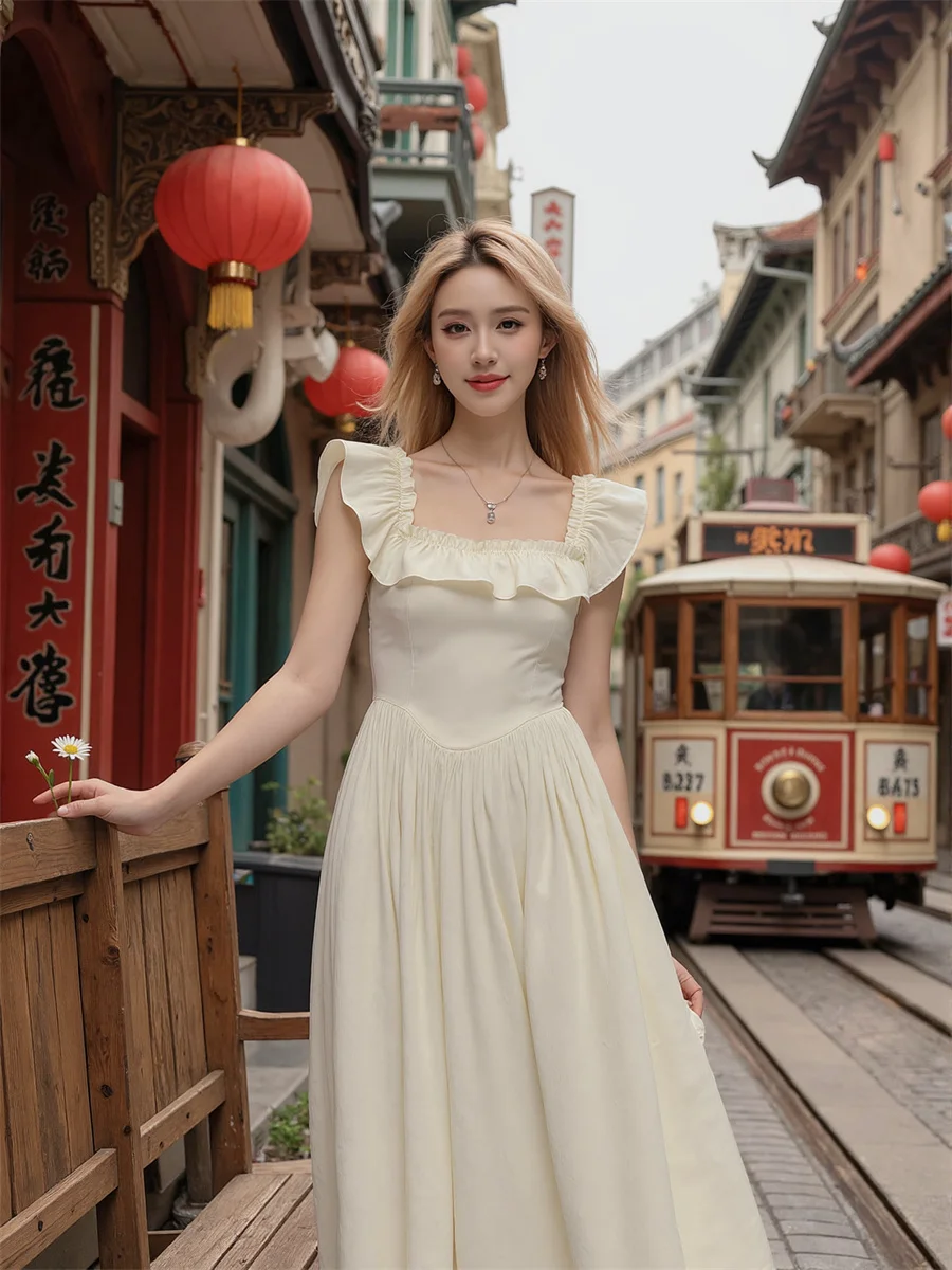 Women'S Pink Dress Woman Square Collar Tierred Ruched Silky Silk Satin Velvet Chiffon Soft Shiny Matte Glossy Texture Fabric