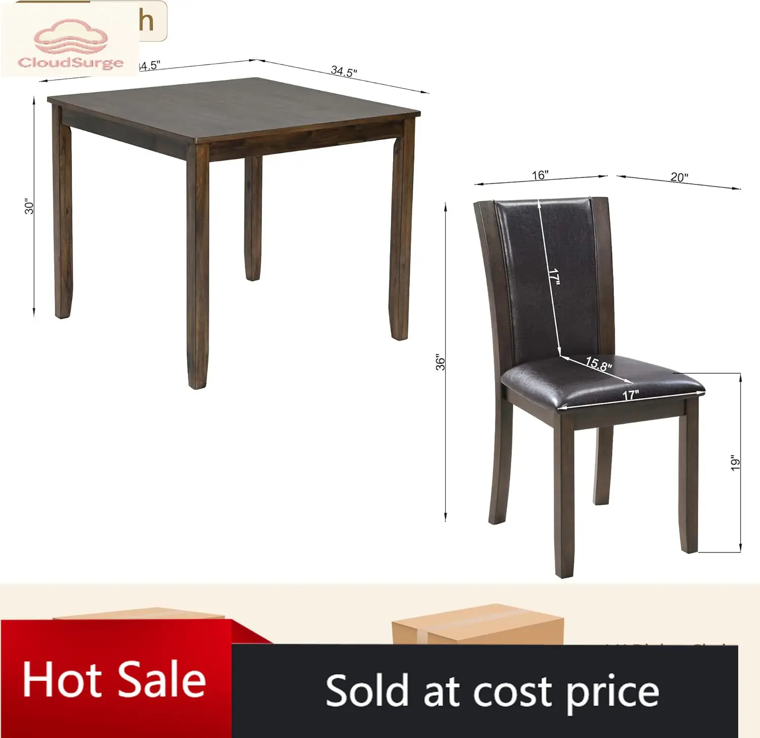 

Обеденный стол на 4 персоны в стиле фермерского дома с обеденными стульями из искусственной кожи, 5-предметный деревянный обеденный набор, темно-коричневый.