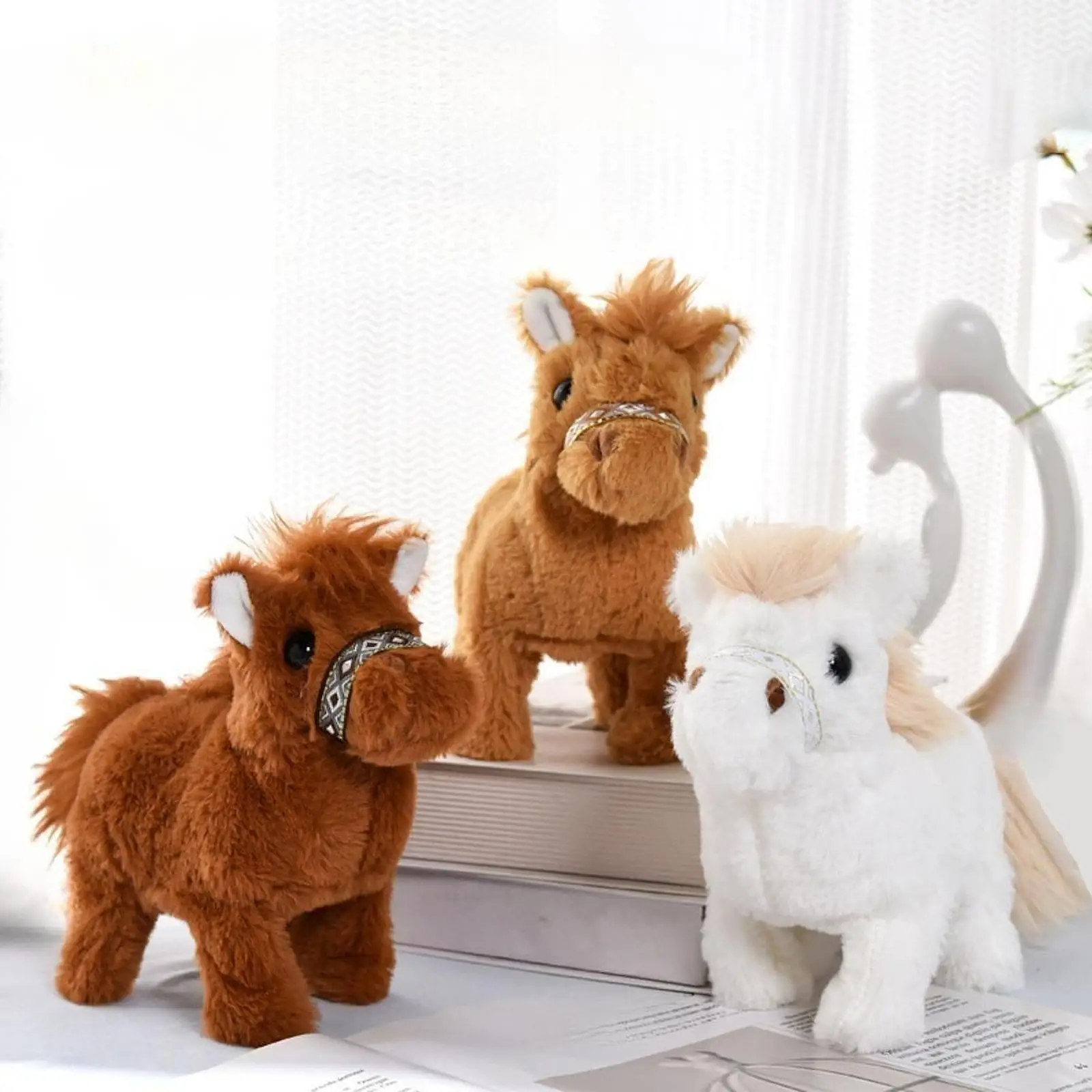Adorno de juguete de caballo, cola temblorosa, juguete eléctrico para caminar, regalos, niños pequeños