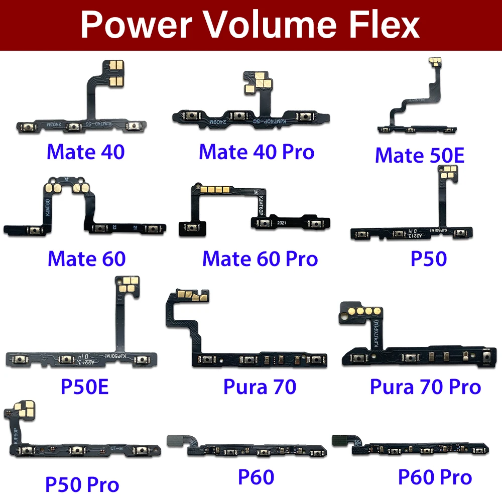 For Huawei P50 Pro / Mate 40 60 70 Pro 50E / Pura 70 Pro Power Button Switch & Volume Up / Down On / Off Button Flex Cable