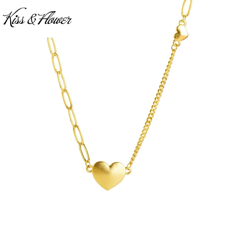 KISS&FLOWER Gold Heart Necklace+Ring Jewelry Set For Women Wedding Party Birthday Christmas Bride Girlfriend Mother Gifts JS75