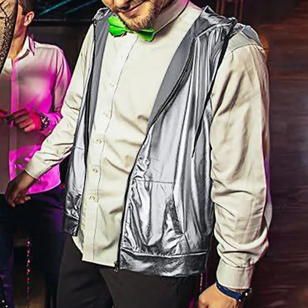 

Сухой крутой мужской жилет, мужской жилет без рукавов с капюшоном и застежкой-молнией на талии, уличный жилет с карманами, блестящий