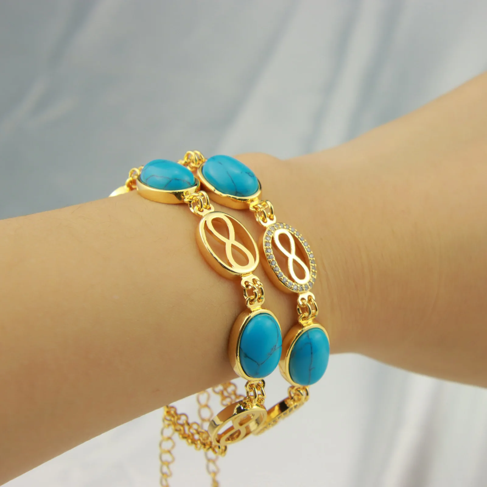 Dubai Gold Color Cuff Bracelet 18k Gold Plated Elegant Turquoise Bangles Arab African Women Fashion Vintage Shiny Jewelry