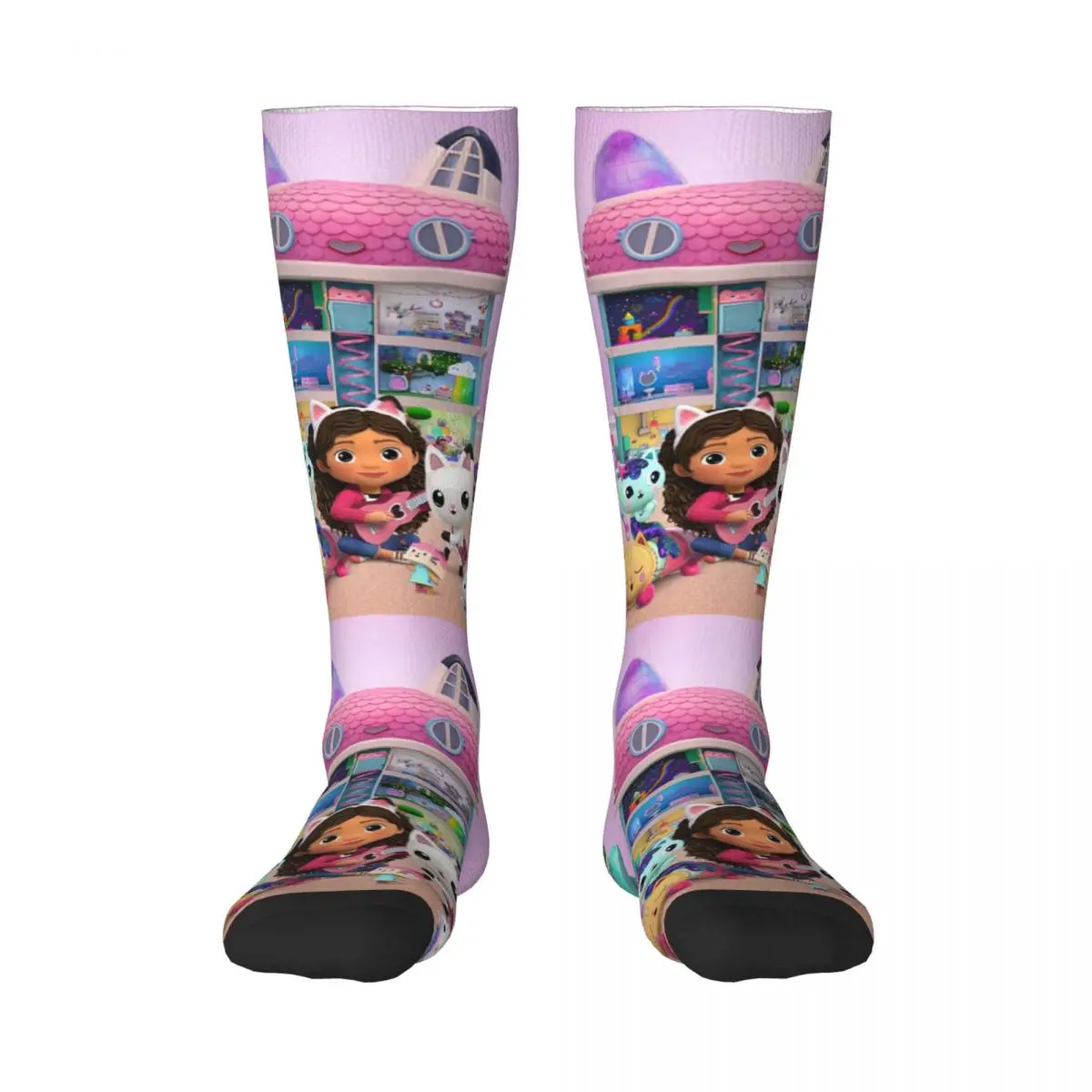 Custom Women Mermaid Gabbys Dollhouse Stockings 3D Print Cartoon Cats Thigh Knee High Tube Socks