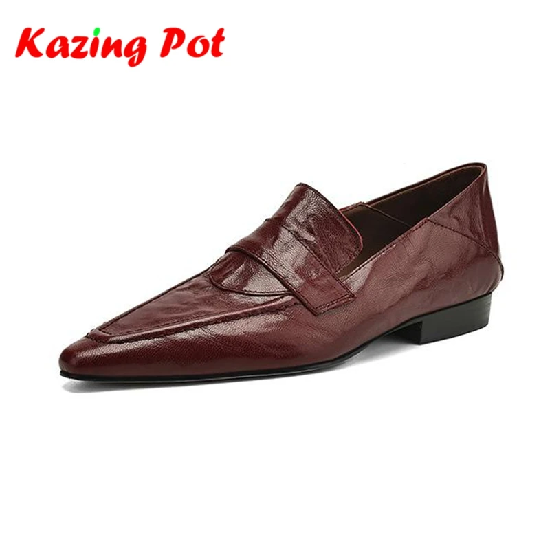 

Big Size Sheepskin Round Toe Slip On Spring Autumn Shoes Retro Low Heels Loafers Brand Dance Party Luxury Sewing Women Ins Pumps