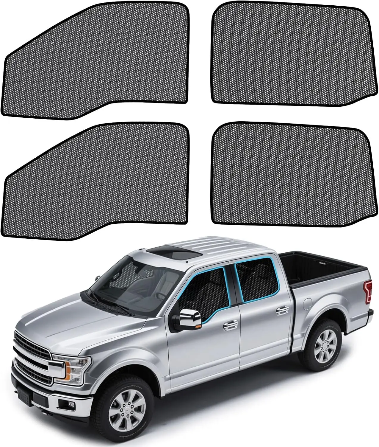 Car Window Shades for Ford F150 2016-2024, 4 Pack Sun Shade Side Window, Breathable Mesh UV Protection for Camping Napping