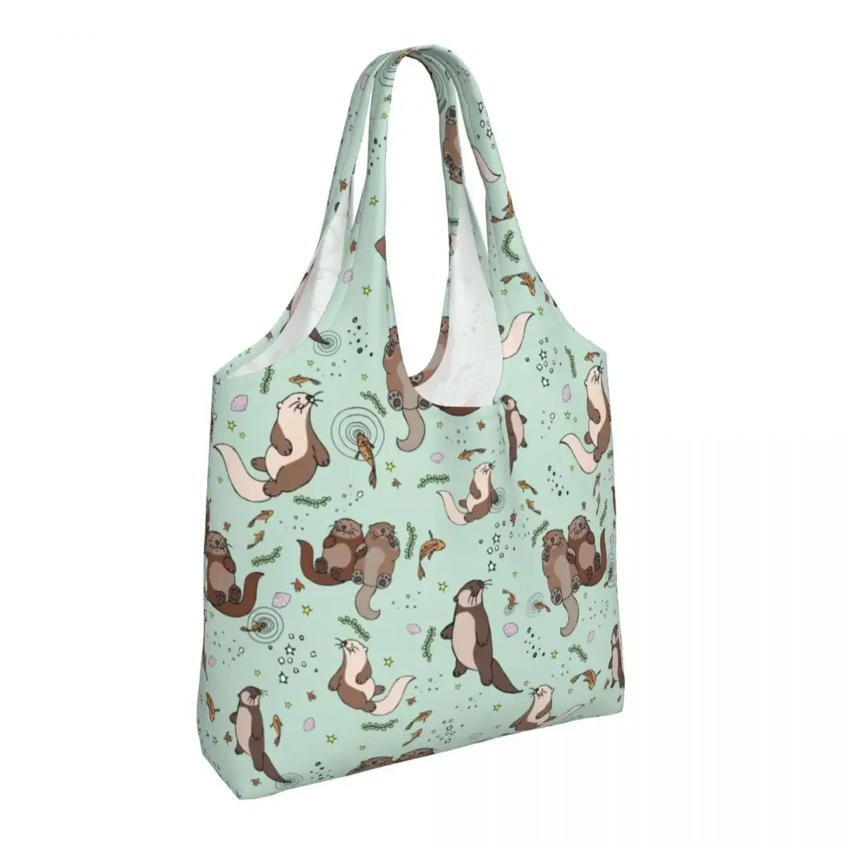 Torba na zakupy wielokrotnego użytku Cute Otter Water Ripple Women Shoulder Canvas Tote Bag Portable Pet Animal Grocery Shopper Bags Handbag