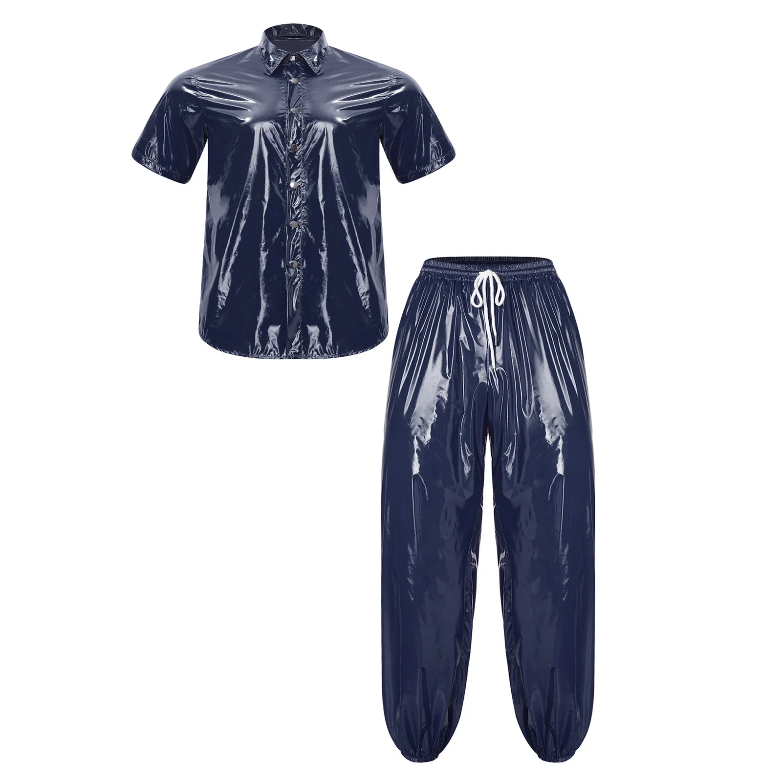 Men Waterproof Shirt Top Pants Short Sleeve Button Lapel T-shirt Camping Fishing Hiking Climbing Cycling Raincoat Clubwear
