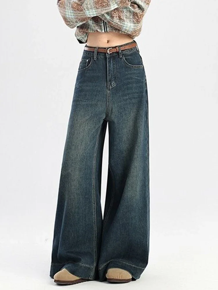 

Women Vintage Wide Leg Jeans Fall Design Scimitar Loose Denim Pants Streetwear High Waist No Belt Casual Female Trousers New