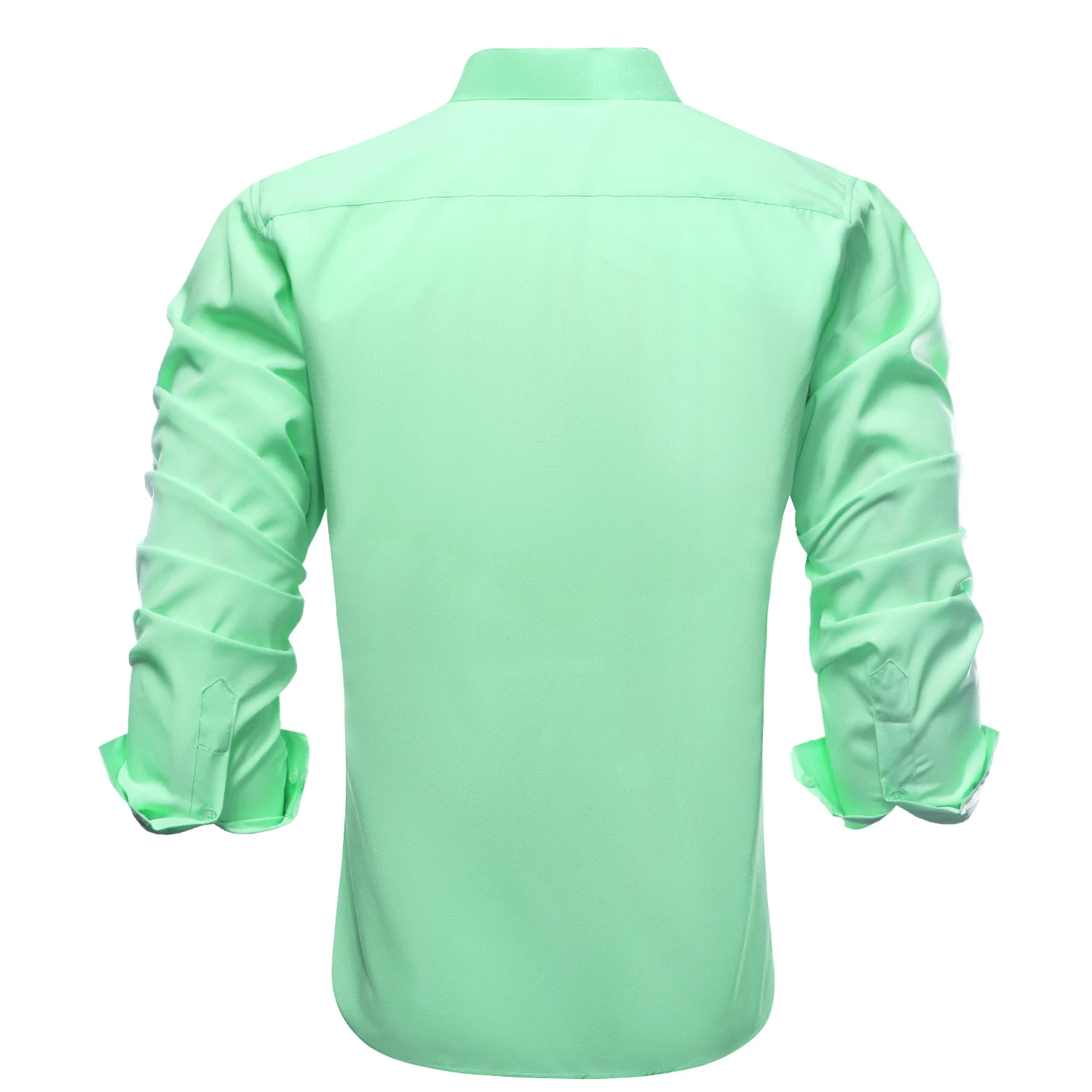 Hi-Tie Plain Mint Green Silk Mens Shirts Long Sleeve Mandarin Collar Jacket Coat Shirt Elegant Light Summer Spring Male Blouse