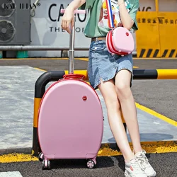20''Rolling luggage set Student's trolley suitcase on wheels kid's Cartoon Cute rounded luggage for Girls Carry on suitcase