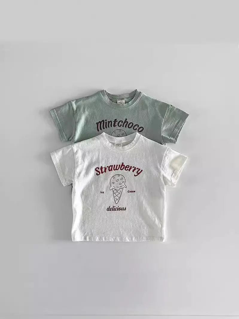 Camisetas de manga corta para bebé, camisetas de algodón con estampado de letras versátiles, Tops transpirables informales para niño y niña, novedad