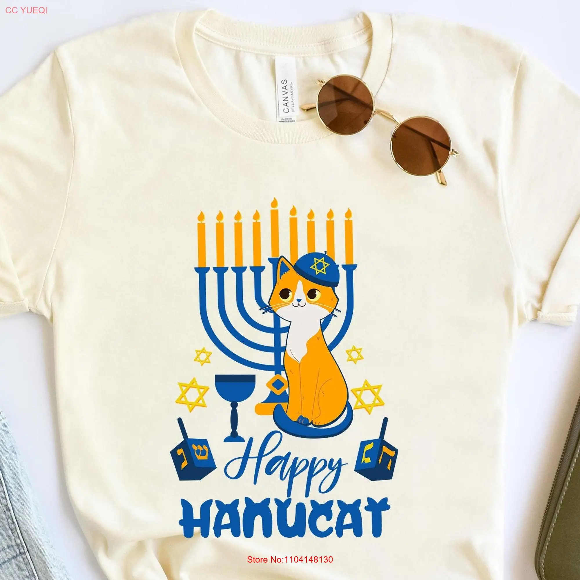 Happy Hanucat T Shirt Funny Hanukkah CaT Lover Jewish Festival Chanukah long or short sleeves