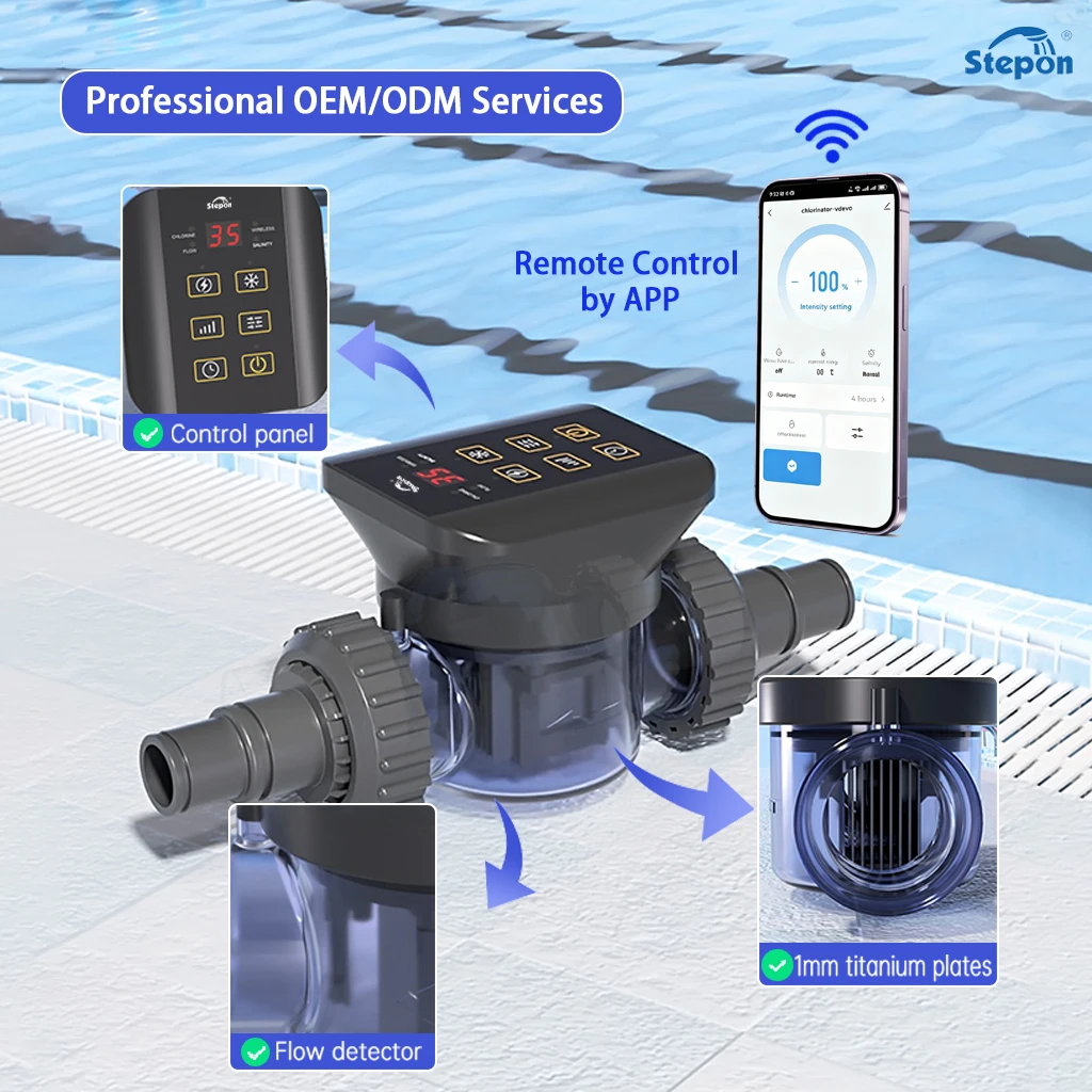 OEM/ODM 2.5G\5G\7.5G\10G WiFi APP Control Salt Chlorine Generator for Swimming Pool Use High Quality Electrolytic Titanium Plate