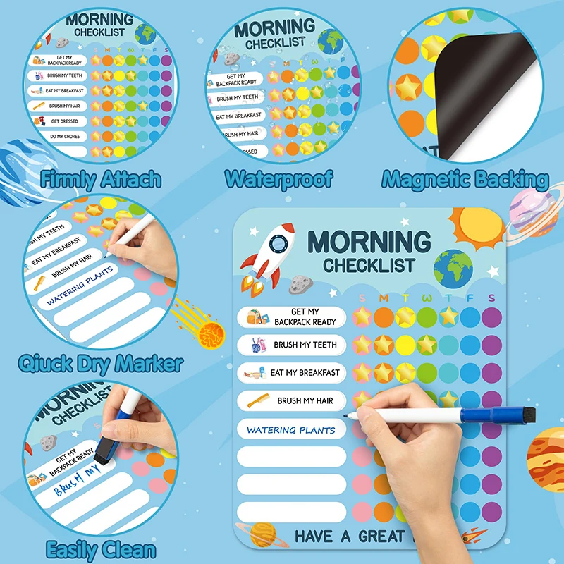 154pcs Outer Theme Morning Bedtime Routine Chart Decor Sign Daily Routine Checklist Schedule Board Magnetic Dry Erase Daily Chor