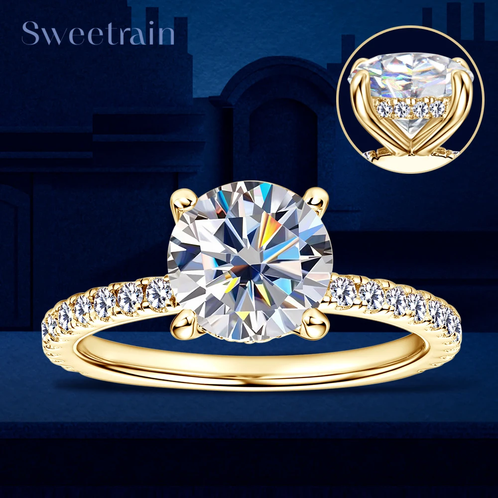 Sweetrain 2CT Moissanite Wedding Ring for Women 925 Sterling Silver Plated 18K Sparkling Bride Lab Diamond Band GRA Certified