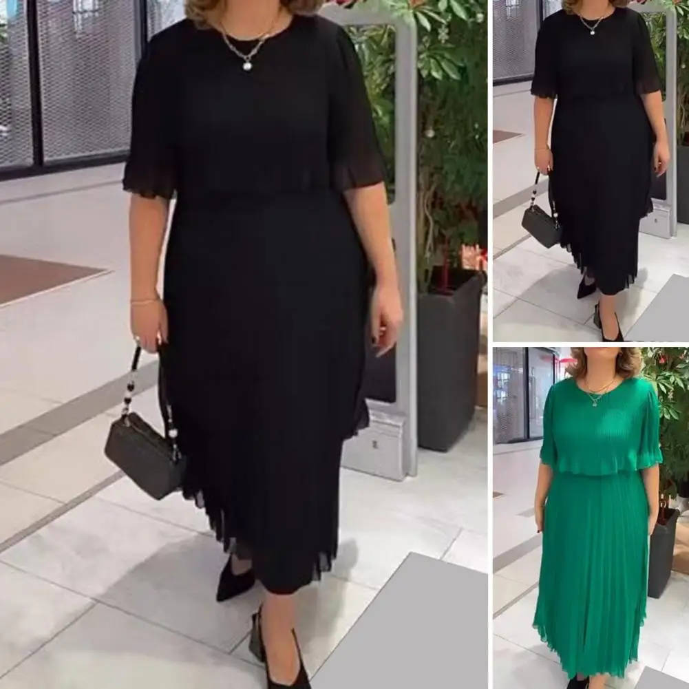 Sukienka z pół rękawem elegancka sukienka Plus Size Maxi z plisowanymi warstwami nieregularne brzegi dla kobiet oddychająca szyfonowe, letnie na