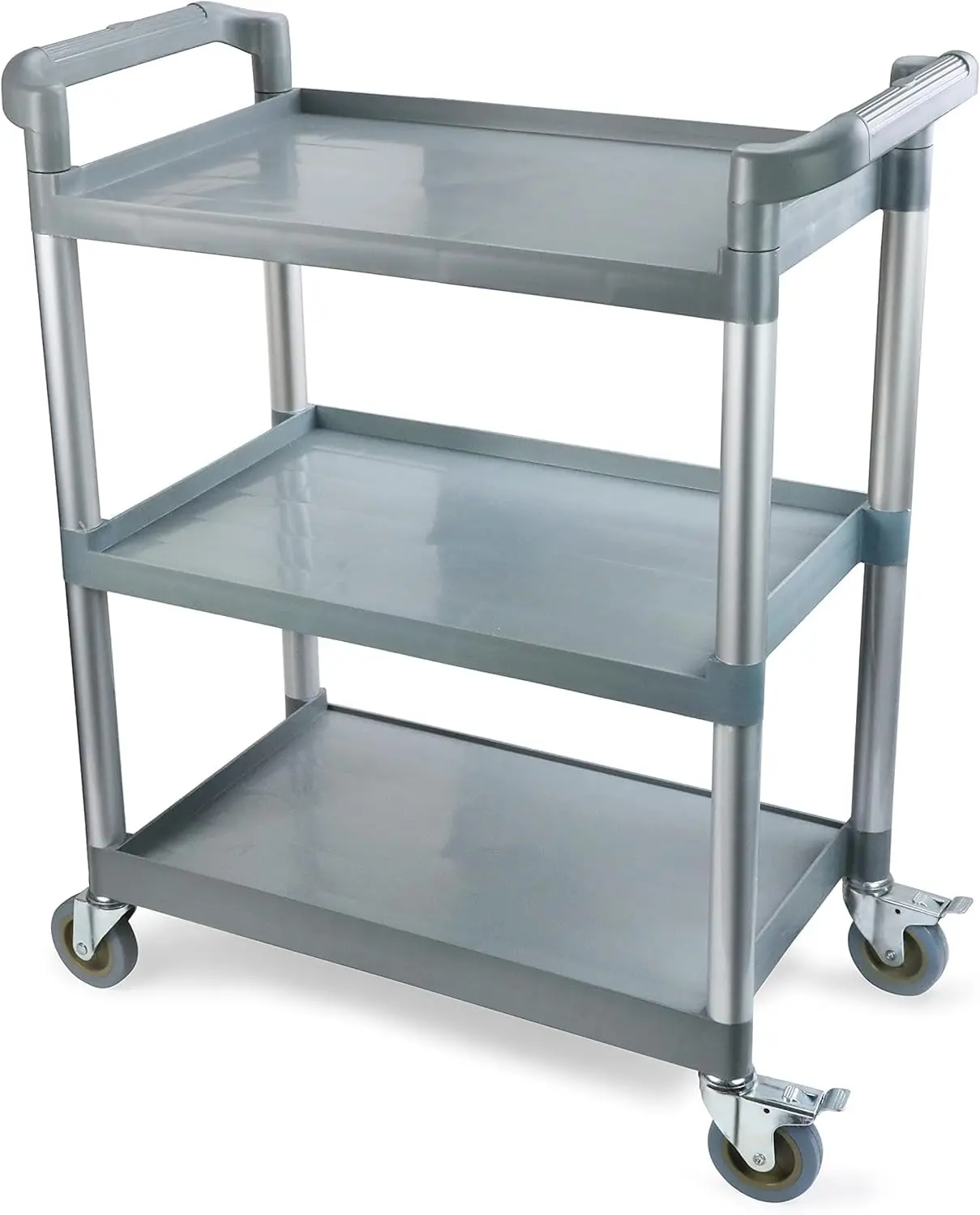

Heavy-Duty 3-Tier Utility Cart with Locking Casters, 32x16x38 Inches, Gray for Table Bussing and Transport