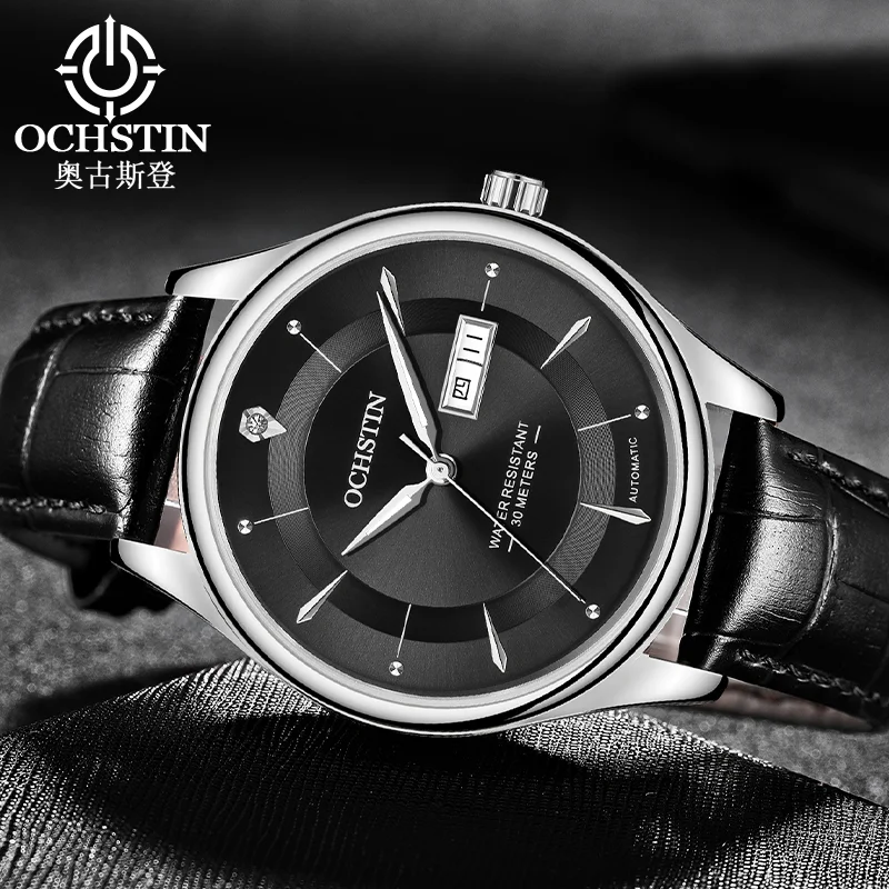 OCHSTIN Man Master Series Waterproof Luminous Hand Watches Men's Automatic Mechanical Movement Genuine Leather Strap Wristwatch
