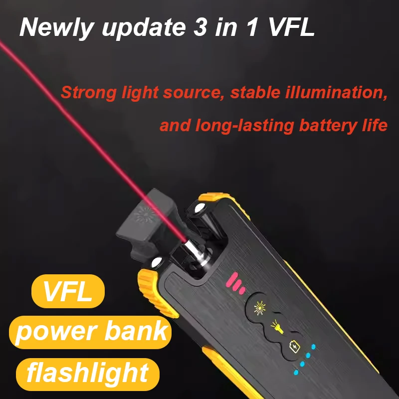 3in1 Fiber Red Light Pen Visual Fault Locator with Power Bank Function 15/30/50mw Adjustable Output 3200mAh Double LED Ligh